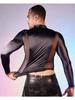 Sexy Patchwork Men's Long Sleeve Shirts Shiny Smooth Breathable Tops Exotic Sheer Transparent Club Man Clothing T-shirts Male