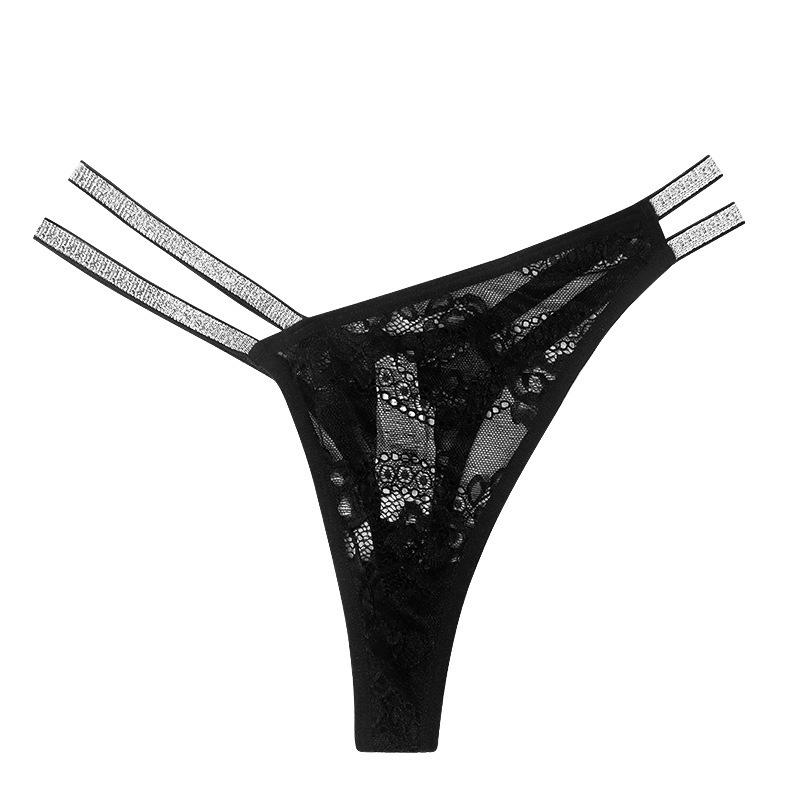 Lingeries Sexy Hot Mesh Underwear Sexy Hot Double Straps Thin Glitter with Diamond Flower Pattern Mid-waist Thong for Women Porn