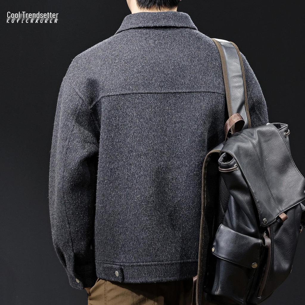Men's American Style Heavyweight Wool Cashmere Jacket - Double-faced, Thickened, High-end, Plus Size Casual Outerwear for 2025.