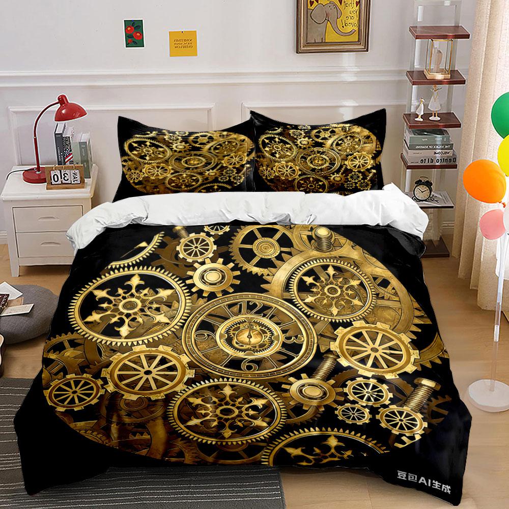Vintage Clockwork Art Decor Set Multiple Sizes Kid'S And Adults' Bedroom Exquisite 3Pc Bedding Set, Gift