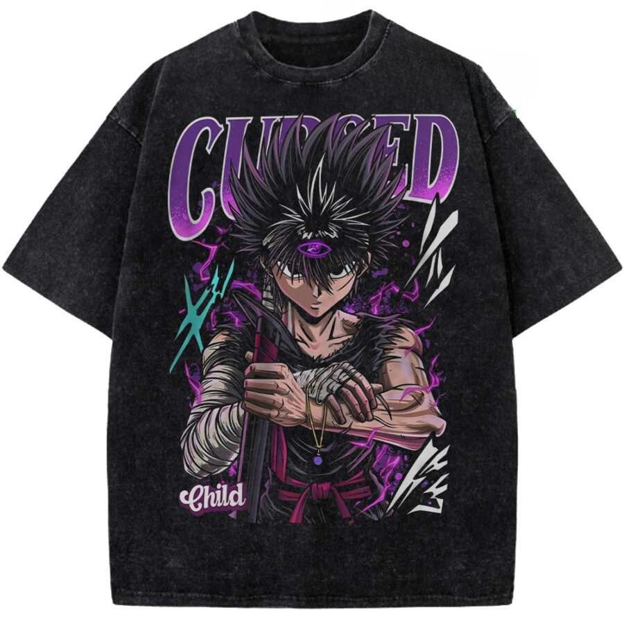 

Anime YuYu Hakusho Hiei Printed Tee Men Women Casual Cotton Tshirts Vintage Washed T-shirt Harajuku Male High Quality T Shirt S чёрный