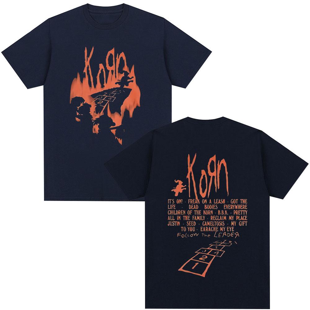 Korn Follow The Leader Album T Shirt Metal Gothic Rock Band T Shirts Men's Clothing Fashion Vintage Oversized T-shirt Streetwear