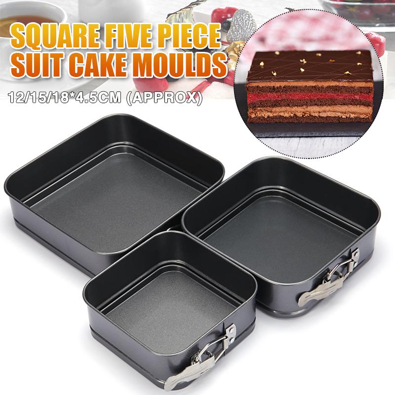 3Pcs/Set Carbon Steel Square Shape Cake Tins Mold Non Stick Baking Trays Pan