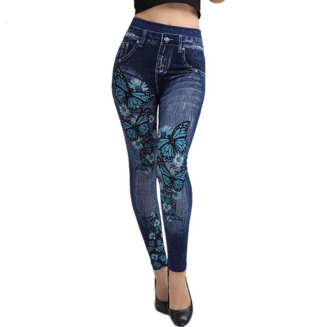 Butt-Lifting Super Elastic Butterfly Leggings - Denim Look