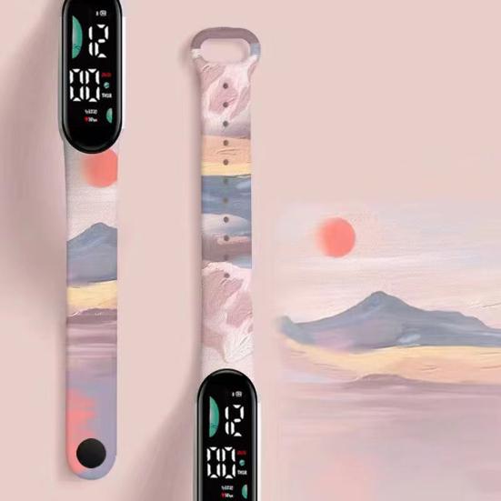 Children Digital Watch LED Cartoon Dog Print Adjustable Silicone Strap Clear Accurate Display Portable Students Unisex Wristwatch