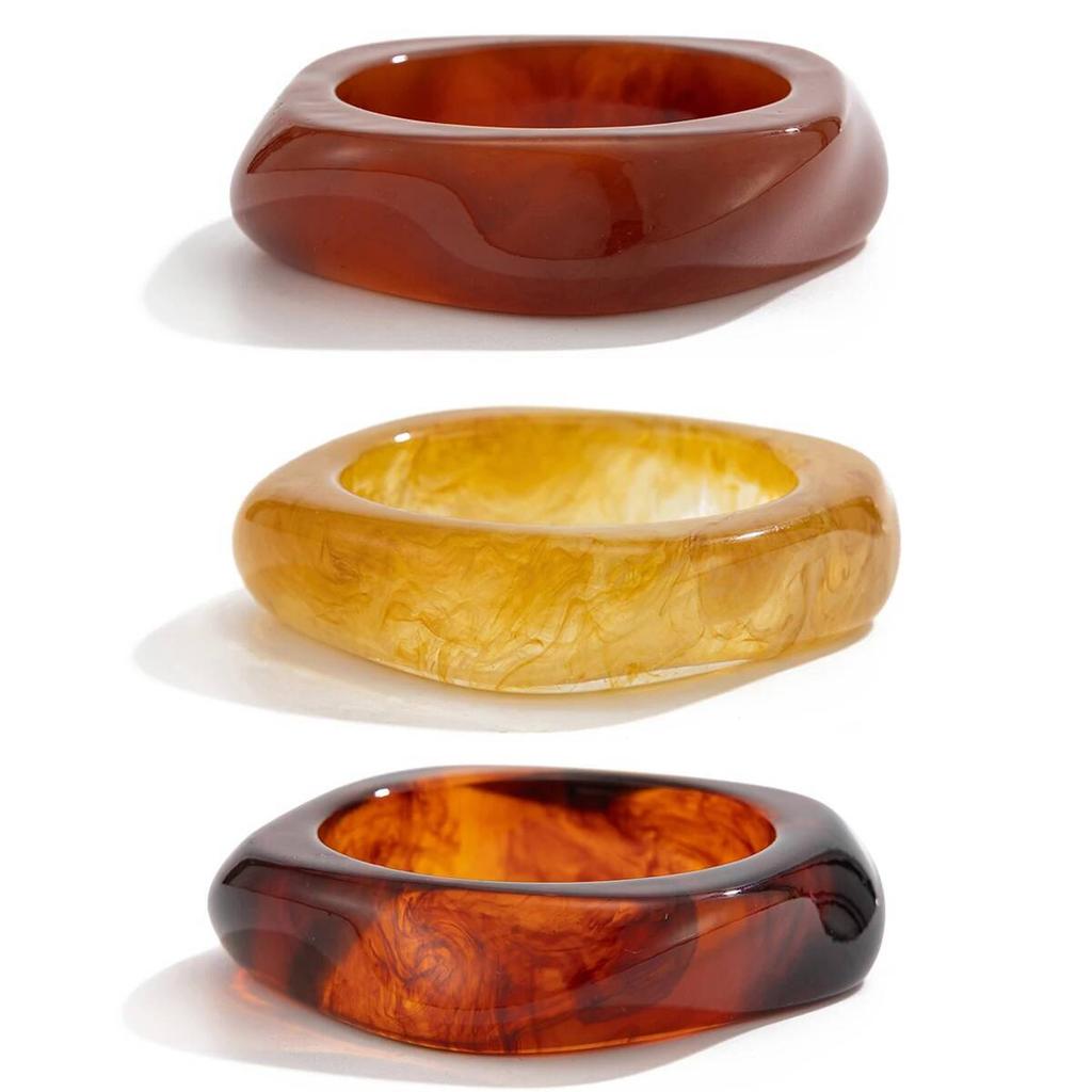 Salircon Vintage Irregular Acrylic Bangles for Women Kpop Geometric Chunky Wide Bracelets Resin Statement Couple Jewelry Gift