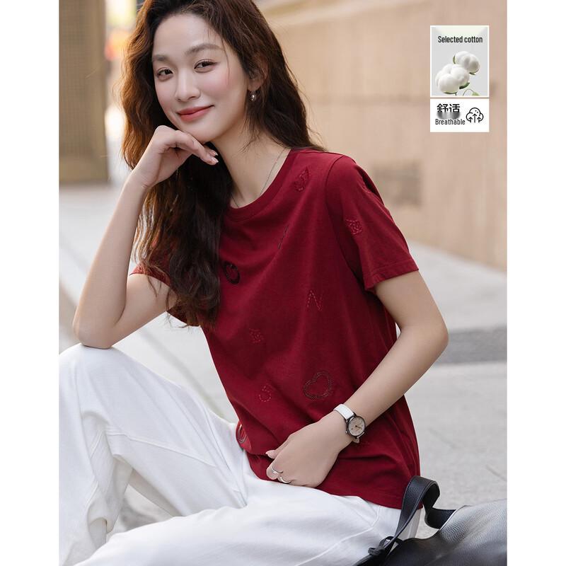 Demana Women s Spring Sequin Embroidered Short Sleeve T-Shirt XL