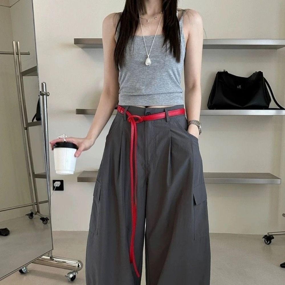Casual Thin Waist Strap Vintage Trouser Dress Belts Fashion Leather Belt  Women