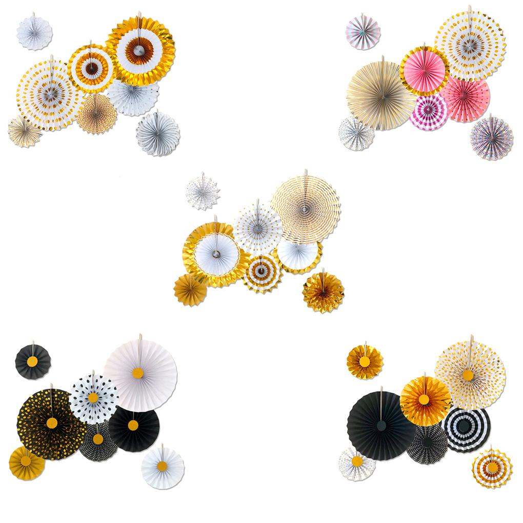 8 Pieces Foldable Fan Festival Wall Hanging Decoration Round Paper Fans Birthday Party Favor Props Supply for Living Room
