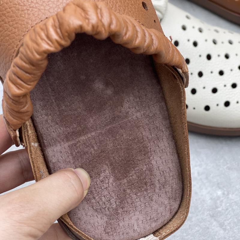 Johnature Handmade Genuine Leather Hollow-out Flat Sandals Comfortable Soft Soled Women's Slip-on Shoes