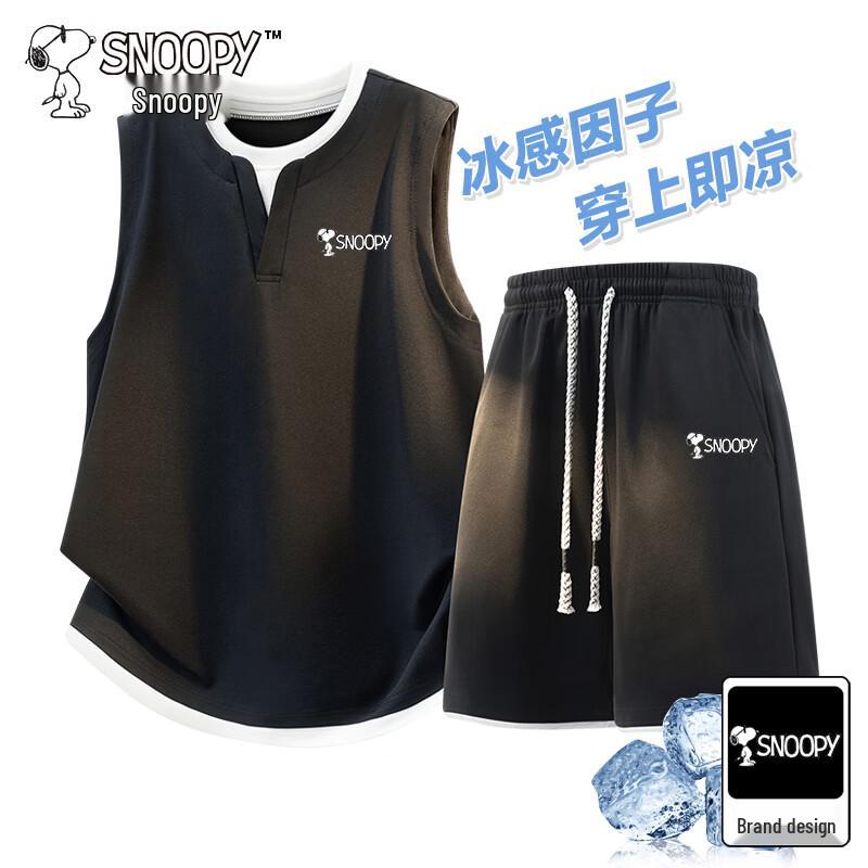 Snoopy Men s Faux Two-Piece Summer Set M чёрный