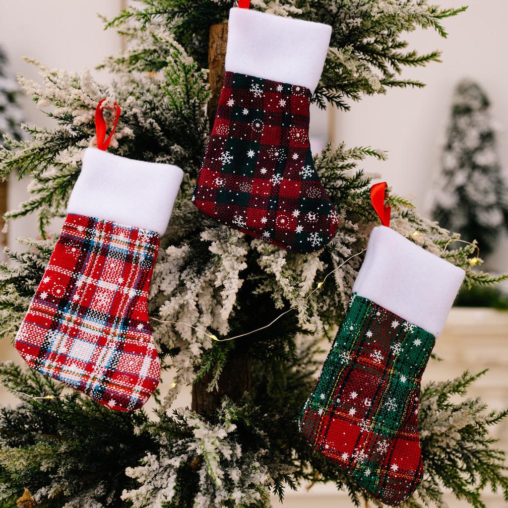 Decoration Chic Christmas Snowflake Checkered Fabric Stockings For Modern Home