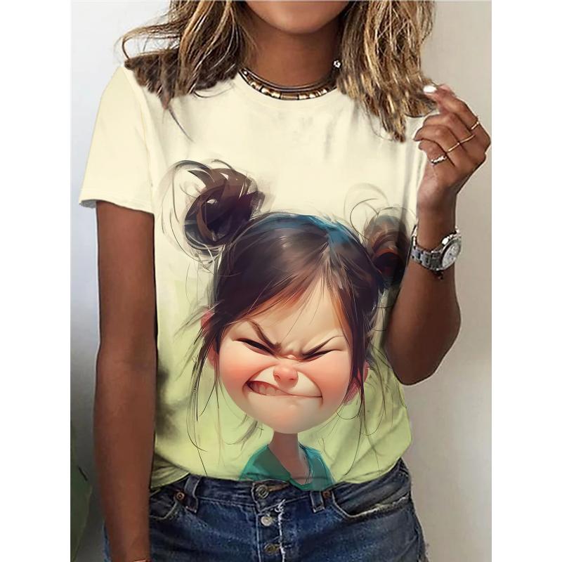 Modern and Beautiful Girl Fashion Women's Christmas and New Year T-shirt Clothing Printed Pattern Short Sleeve T Women's T-shirt