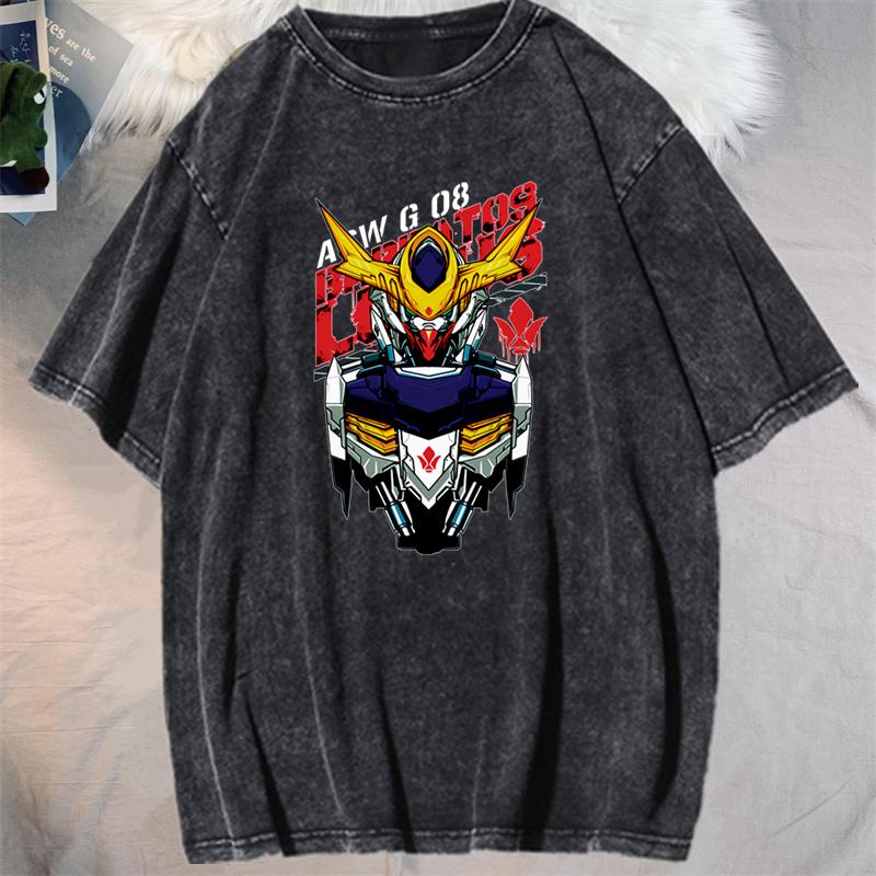 Anime GUNDAM Barbatos Graphic Printed Tshirt Mens and Womens Washed Tshirt High Quality Vintage Cotton Tshirt YK Top
