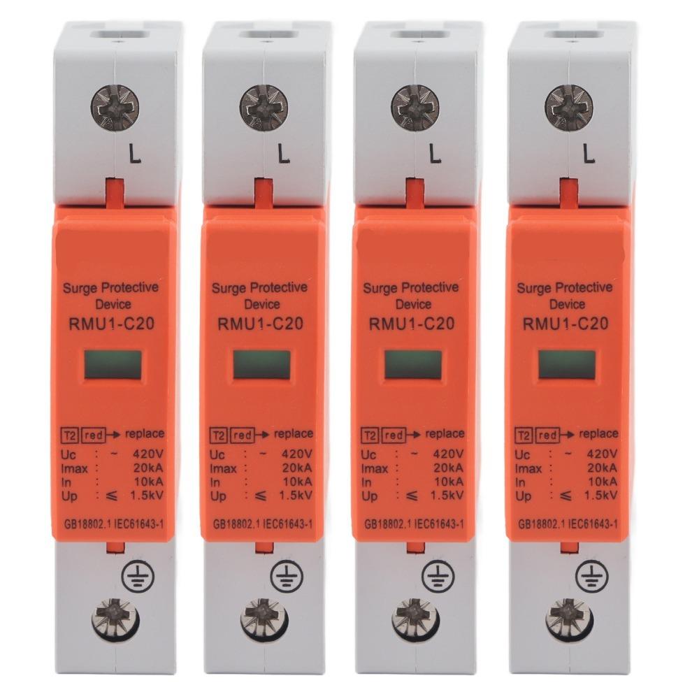 4PCS 1P Protective Device 420V DIN Rail Mounting House Arrester RMU1-C20/40 Lightning Protection Power System