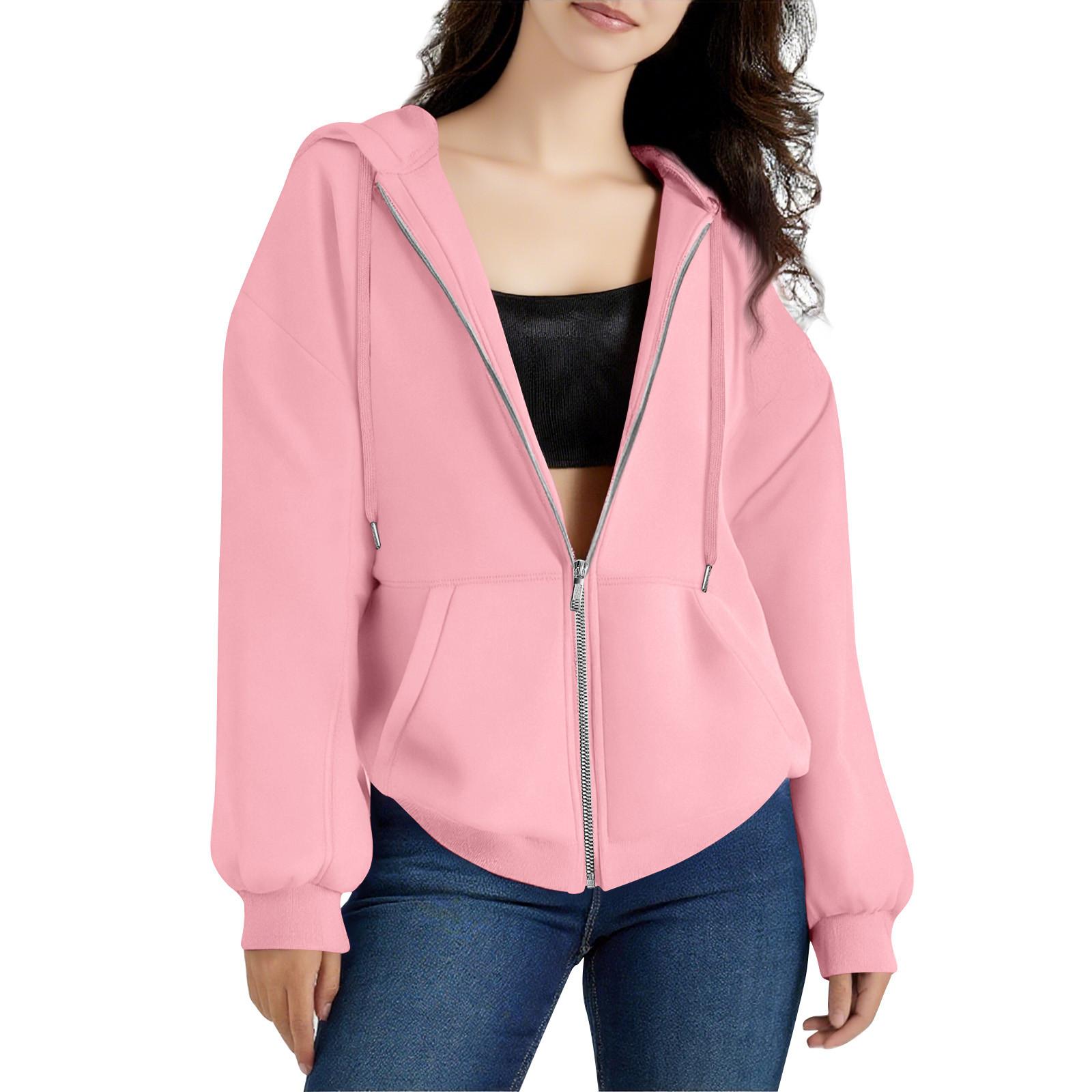 

Women s Zipper Hoodie Long Sleeve Sports Jacket Pocket Clothing Fashion Apparel L рожевий