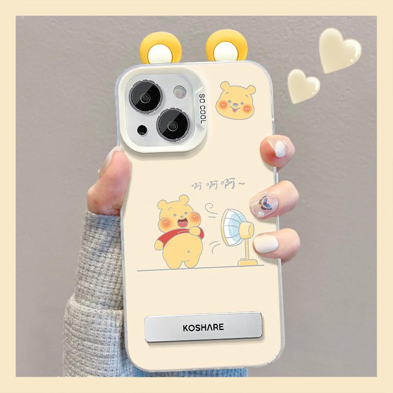 Applicable to Apple 14 mobile phone case iphone15promax cute Winnie the Pooh doll bracket 13 colored silver matte 12