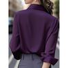 Camicie da donna in raso eleganti tinta unita a maniche lunghe camicetta da ufficio camicia top abbottonata femminile con collo a revers camicie camicetta autunno
