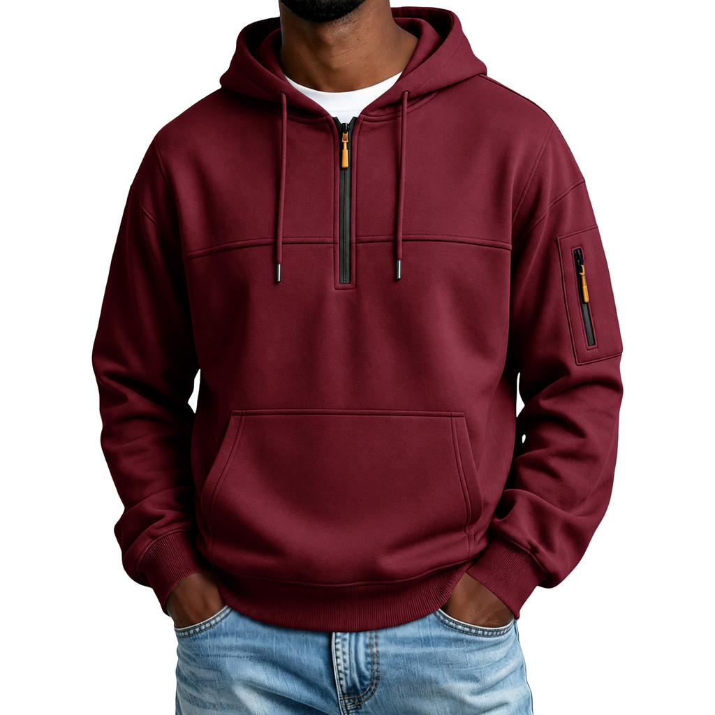 Men's Color Hooded Sweatshirt with Pockets for Casual Comfortable Athletic Wear