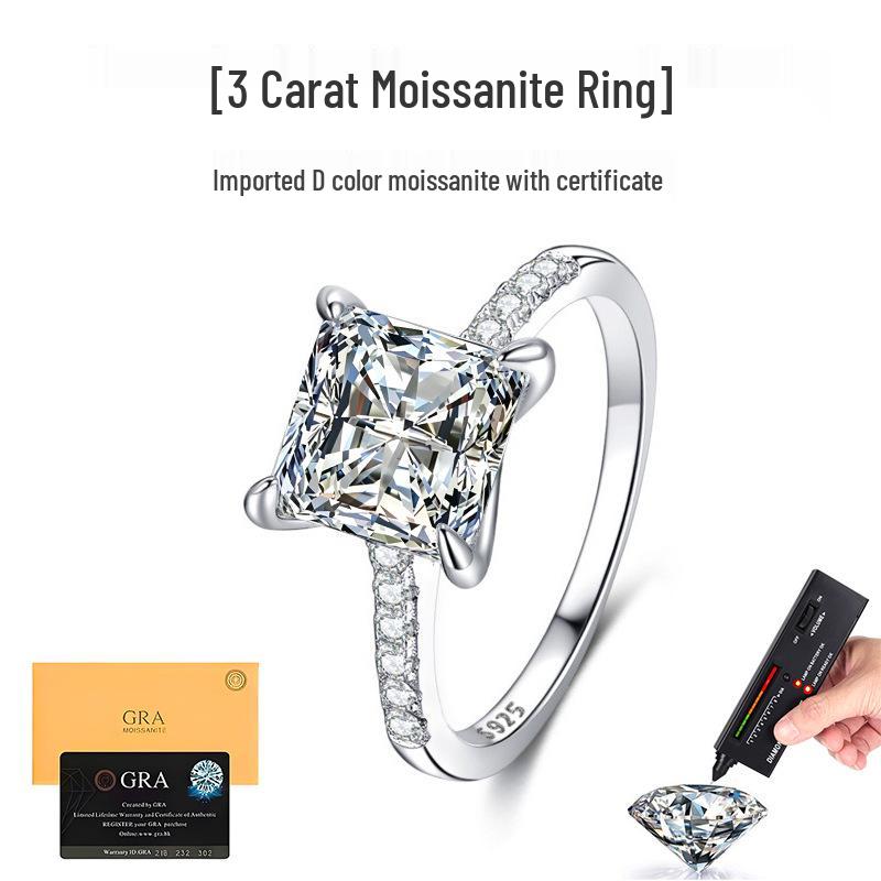 3 Carat Princess Cut Moissanite Engagement Ring in S925 Sterling Silver