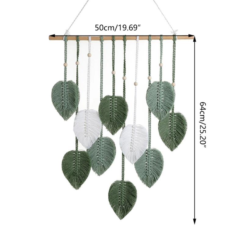 Vintage Handwoven Cotton Leaf Tapestry Artistic Wall Decoration Tree Leaf Handcrafts Wood Beads Tapestries for Home Room