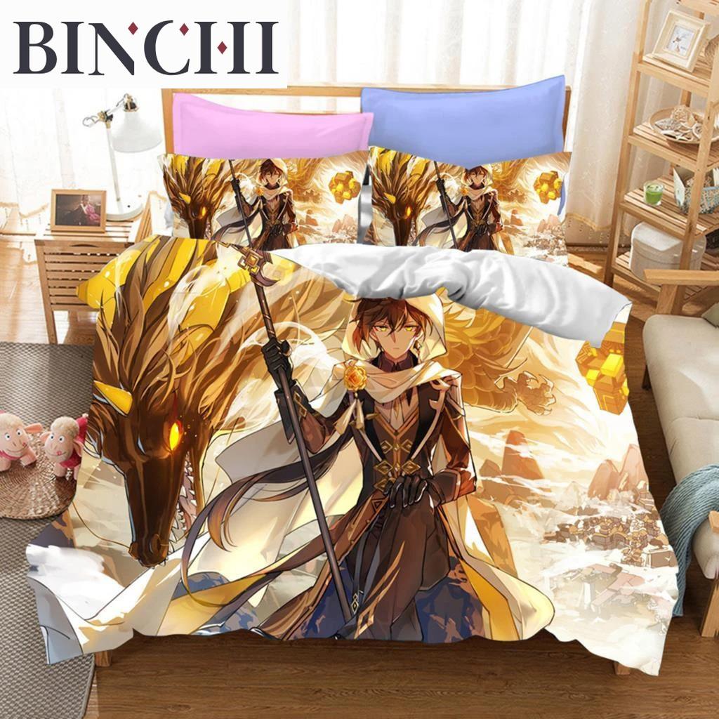 3D Game Genshin Impact Bedding Sets Keqing Xiao Duvet Cover Set 2_3 Pieces Boys Adults Single Full Queen King Size Bed Linen