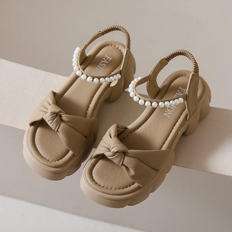 Sandals Female Summer New Thick-soled Fairy Wind Pearl Fashion Open-toed Sandals