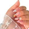 European & American Pink Floral French Almond Press-On Nails