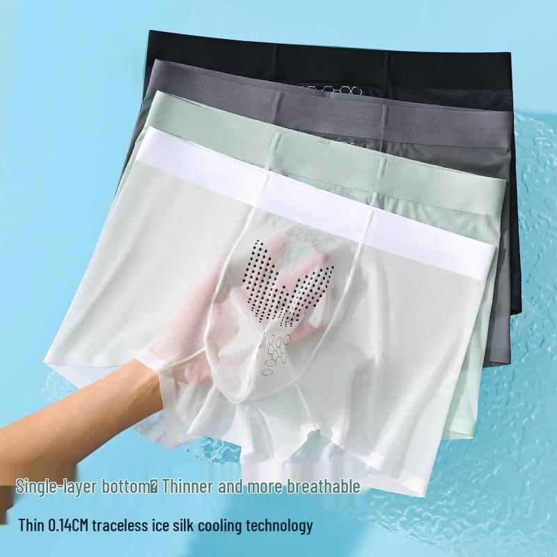 Herren Nahtlose Leichte Boxershorts aus Eisseide - Atmungsaktiv, Antibakteriell, Sommerunterwäsche für Teenager