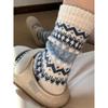 Nordic Fair Isle Wool Slouch Socks - Warm, Retro Ethnic, Extra Thick, Long Winter Style