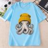 Cute Octopus Beanie T Shirt Ocean Animal TShirt Vintage Octopus Tees Casual Round Neck Printed Cotton Short Sleeve Tshirts