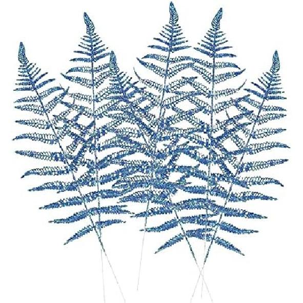 Develoo Decorative Glitter Hollow Leaf, 10pcs Artificial Fern Plant Persian Stem Leaves Christmas Spray Ornament for Holiday Party Xmas Tree Decor