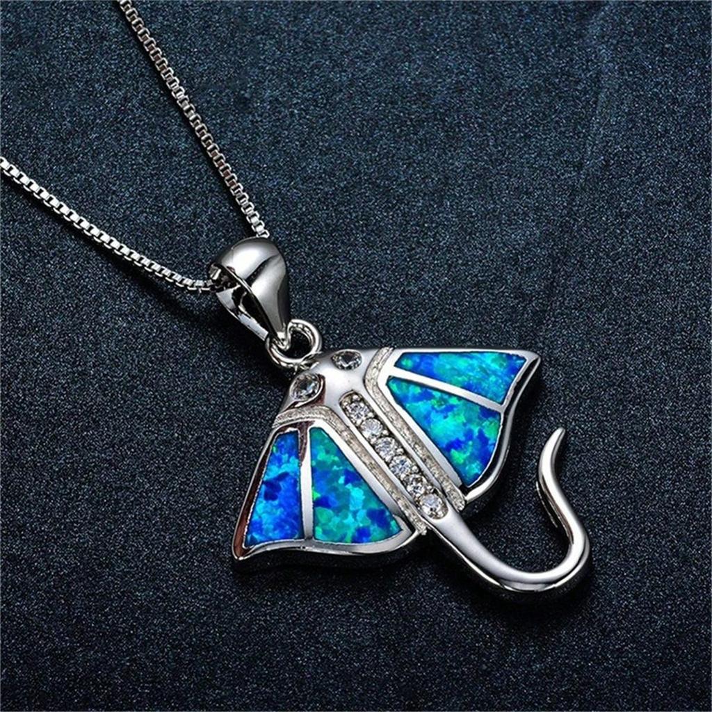 Bohemia Cute Sea Jellyfish Pendant Necklace For Women Charm Crystal Blue Imitation Opal Necklace Wedding Party  Gift