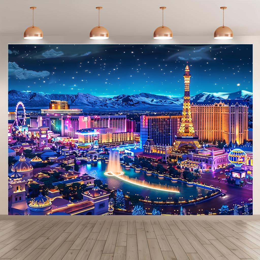 One piece of polyester background fabric featuring Las Vegas cityscape - versatile party banner, multi-purposezyc