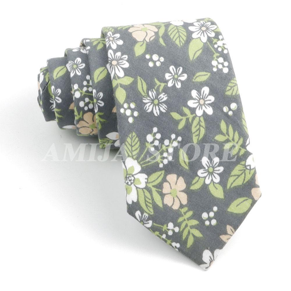 New Cotton Floral Tie For Men Women Soft Gentle Elegant Flower Necktie White Blue Yellow Narrow Skinny Wedding Party Accessories