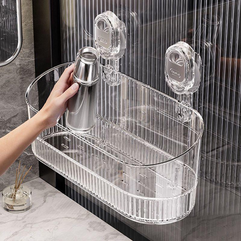 Punch-Free Bathroom Drain Rack Wall-Mounted Suction Storage Box Kitchen Bathroom Organizer No Drilling Storage Accessories