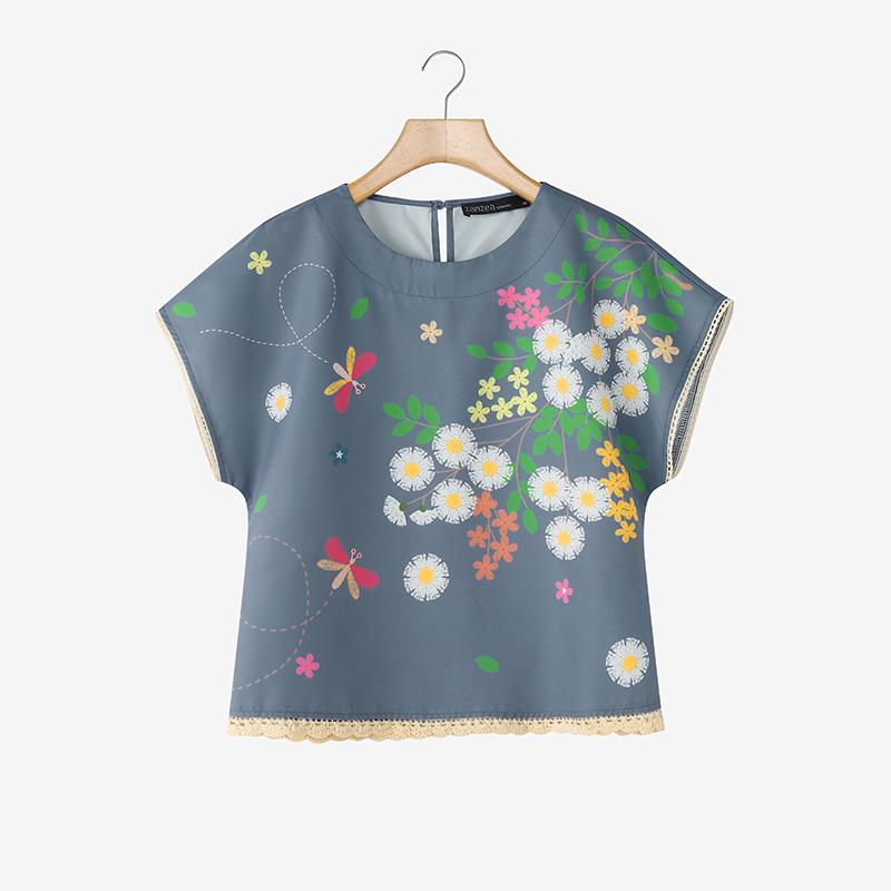 ZANZEA Blusa feminina casual de verão com decote redondo e manga curta floral