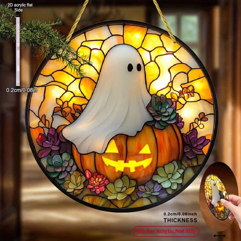 Halloween Cute Little Ghost Acrylic Sun Catcher Hanging Indoor and Outdoor Home Courtyard Garden Decoration Hanging Board, Durable Acrylic Sign