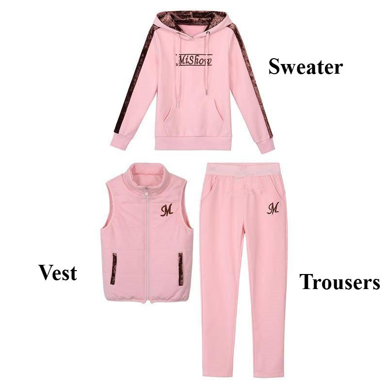 Plus velvet thickened sportswear plus size casual fashion sweater three-piece suit