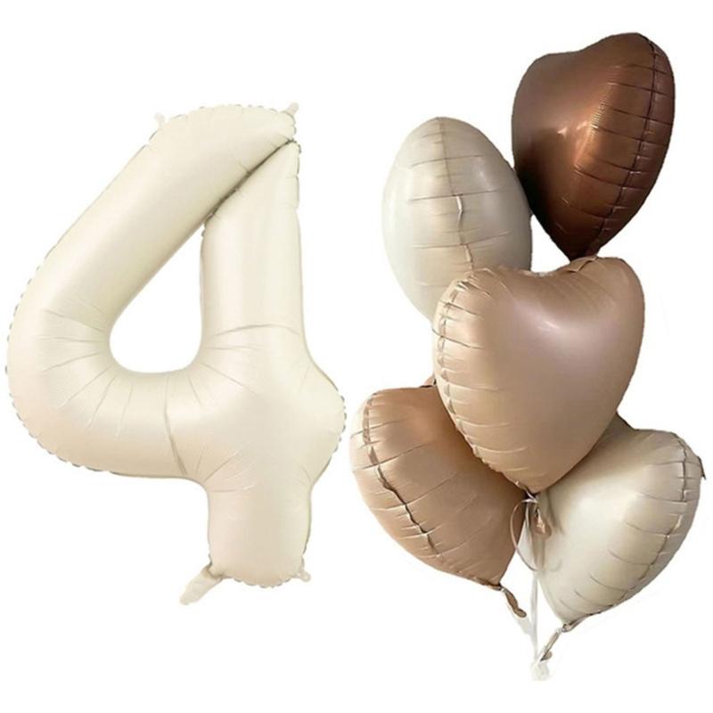 6Pcs Cream Color Number Balloon Set Beige Caramel Number 0-9 Balloon Foil Helium Ball Birthday Wedding Party Decoration