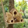 Multiple Entries Wooden Bird House Handcrafted Cedar with Arch Porch for Parakeets Finches Blue Jays Outdoor Sanctuary Decor