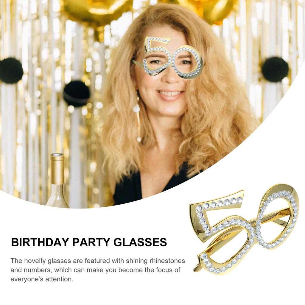 1 Pair of Birthday Glasses 50 Years Old Glasses with Rhinestones Funny Plastic Costume Photo Booth Prop