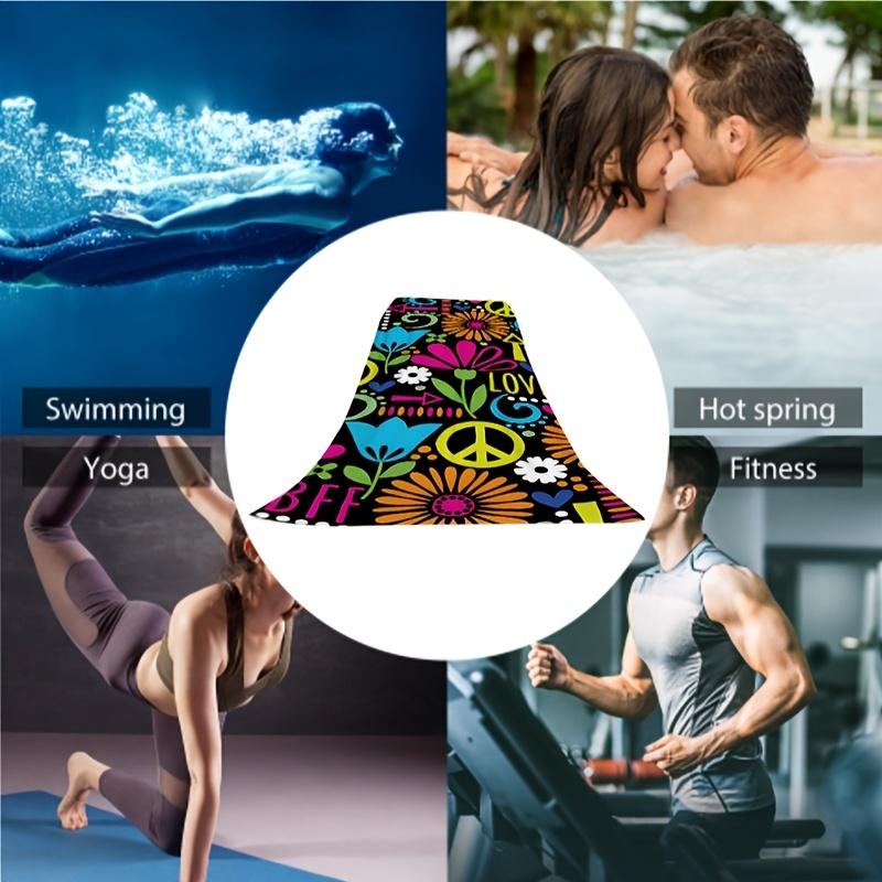 Bohemian Peace Sign Floral Print Beach Towel Quick Dry Absorbent Sandproof Lightweight for Travel Swimming Pool Hippie Style