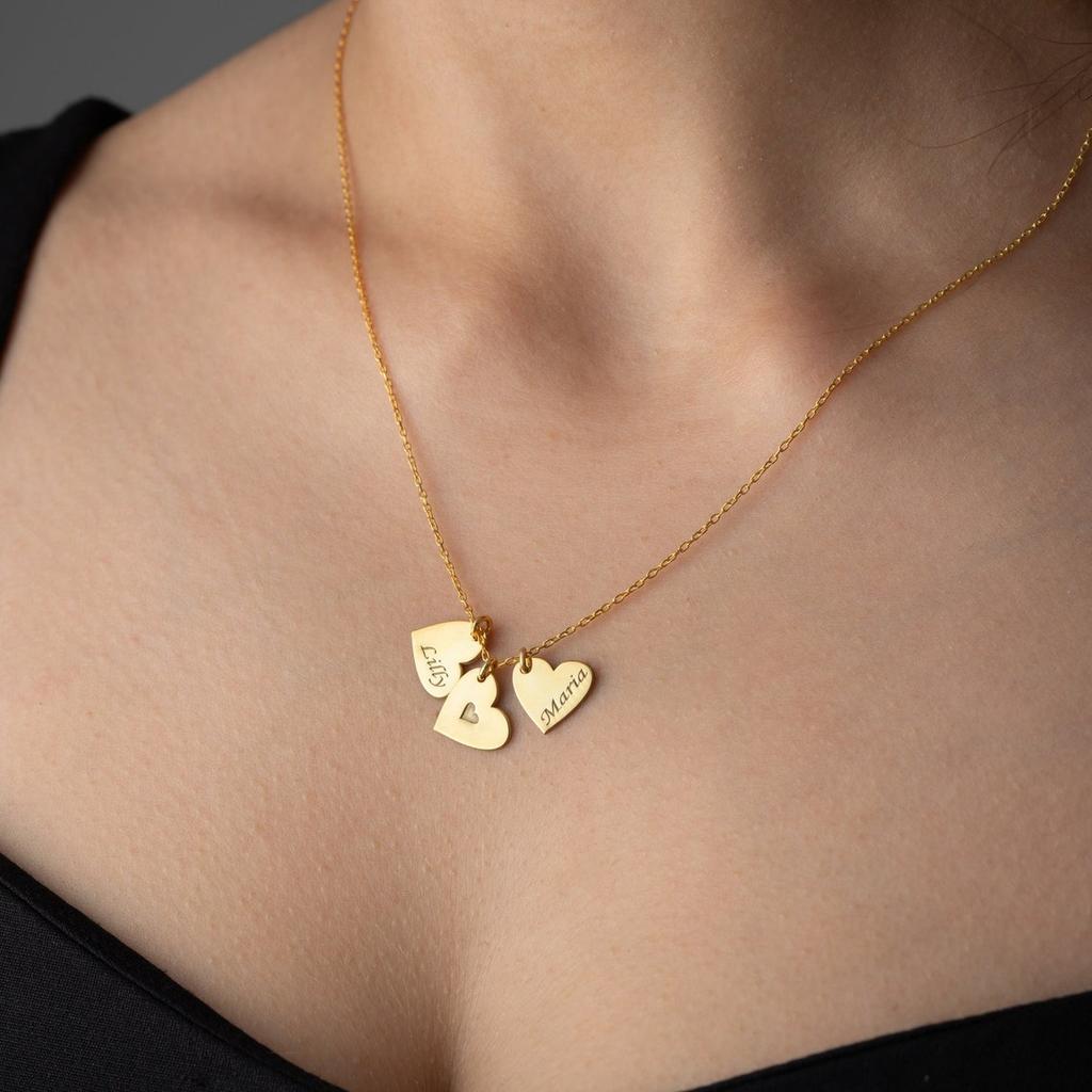 Custom 1-3 Heart Pendants Necklace Stainless Steel Women Symbol Engraved Jewelry Gift for Mother Friends
