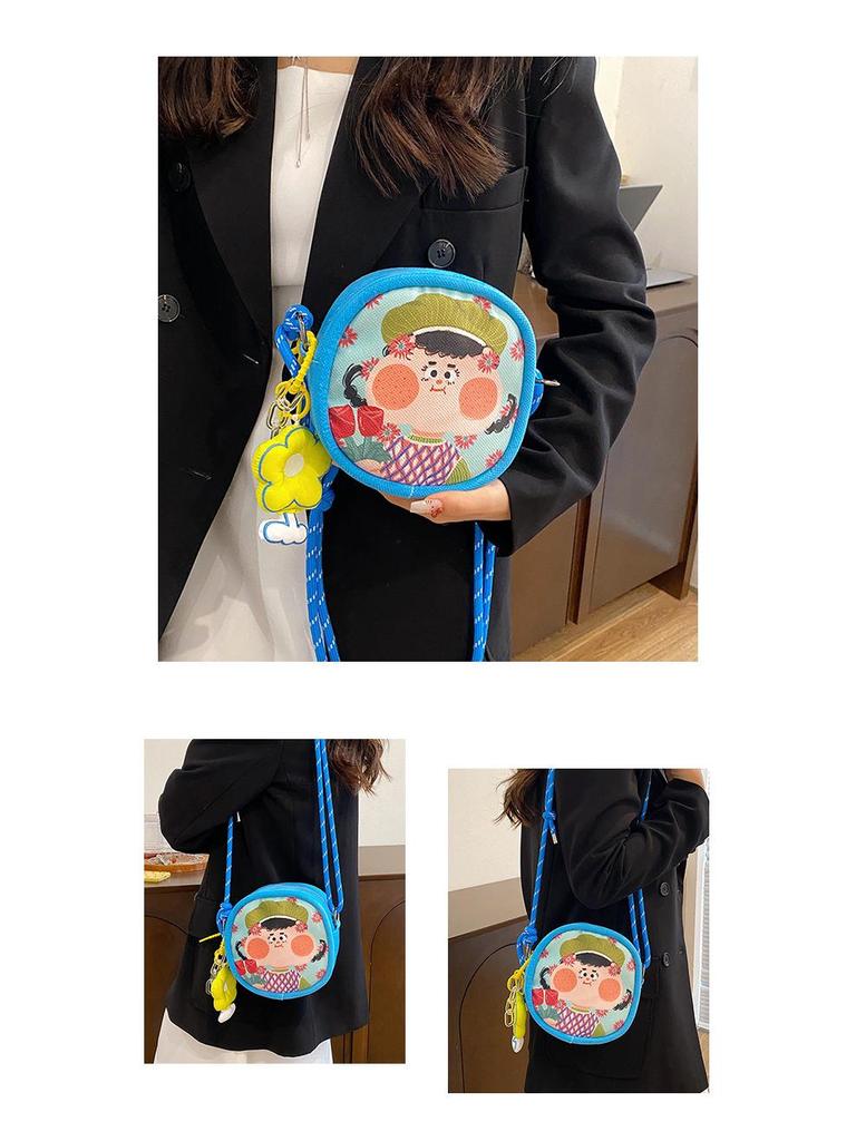 Women's Cartoon Print Canvas Crossbody Bag with Cute Coin Purse