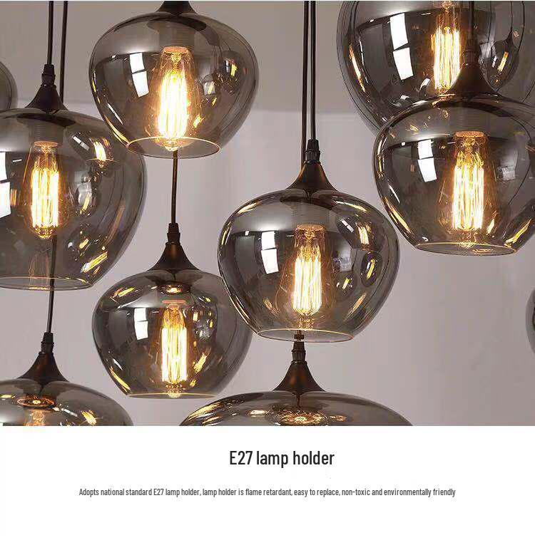 Postmodern Multi-Head Smoke Grey Glass Chandelier for Restaurants and Cafes
