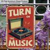 2D Flat 1pc Vintage Music Inspired Aluminium Wall Art Sign Turn on The Music 8x12 Inch Aluminium Rustic Home Bar Decor Music Studio Wall