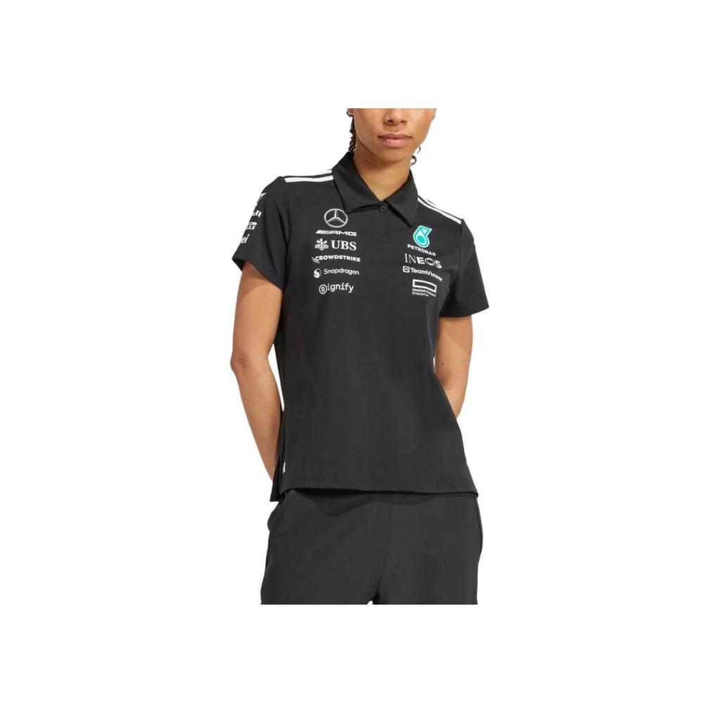 adidas X Mercedes-Amg Petronas F1 Team Ss25 Fashion Soft Versatile Striped Comfortable Short Sleeve Polo Shirt Women Tops Black JX0759