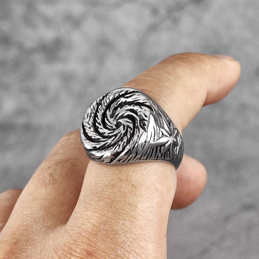 Black Hole Swirl Flower Stainless Steel Mens Rings Punk Unique Amulet for Male Boyfriend Biker Jewelry Creativity Gift