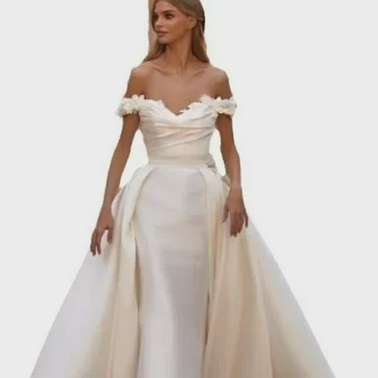 European & American Plus Size One-Shoulder Satin Wedding Dress with High Waist and Trailing Skirt